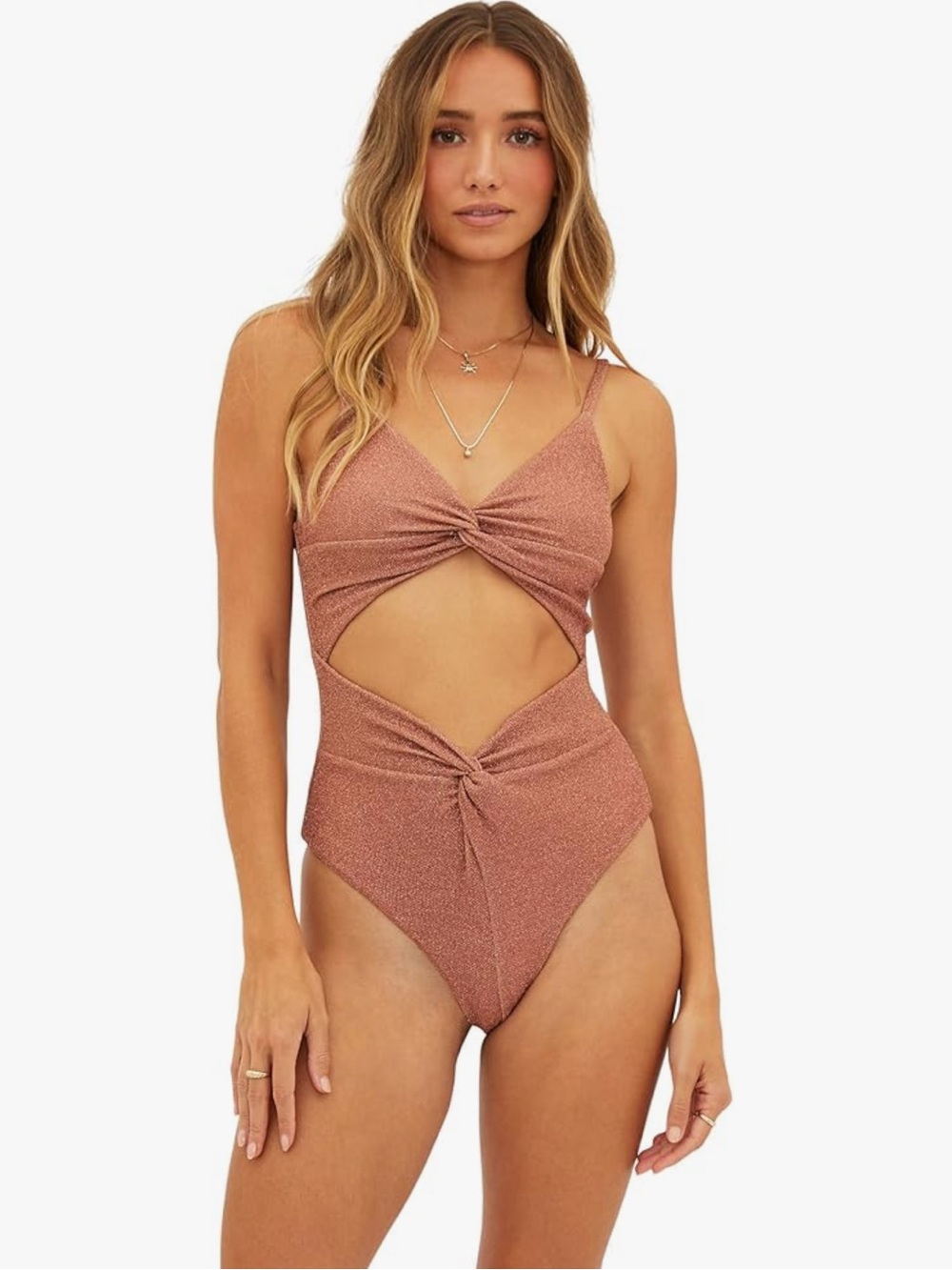 Beach Riot Aviva One-Piece Swimsuit Desert Mirage rose gold glitter Medium NWT